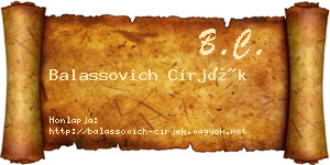 Balassovich Cirjék névjegykártya